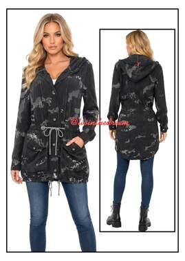 Hard Tail Black & Grey Camo Anorak Utility Jacket SZ S